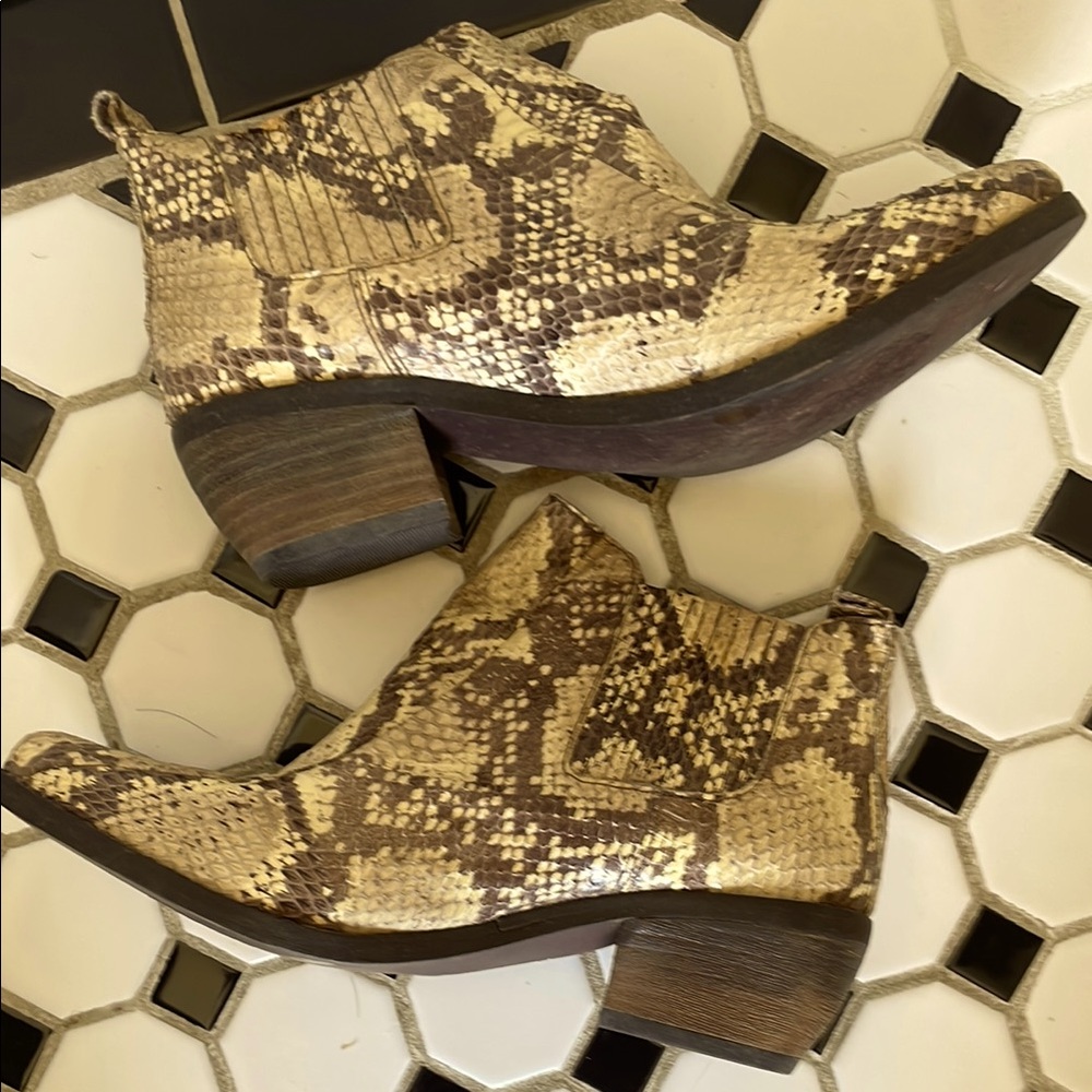 Vince Camuto Snakeskin Print Leather Ankle Boots